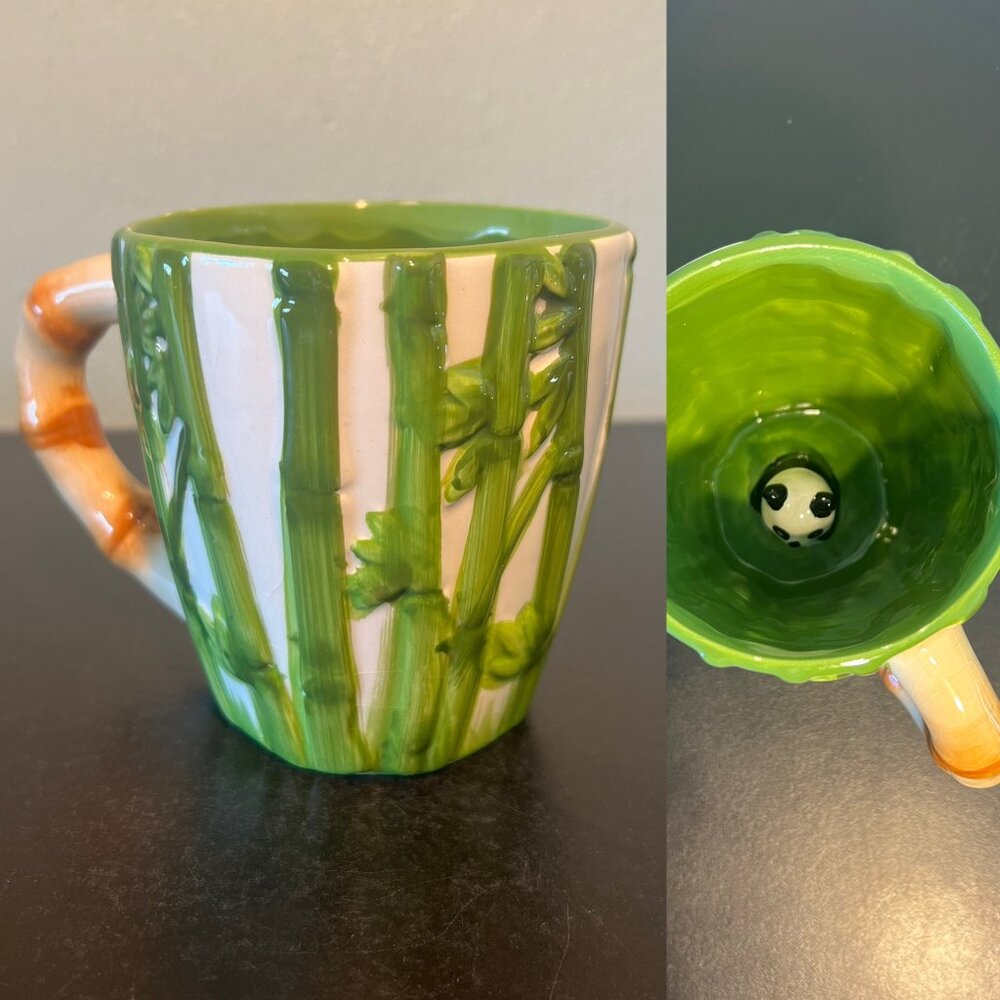 PIER 1 IMPORTS Bamboo Surprise Panda 3-D Ceramic Coffee Mug Cup Hand Painted